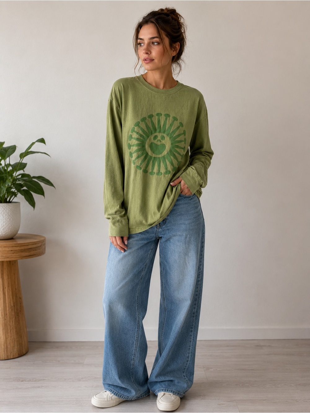 Olive Green Long-Sleeve Graphic Tee - Relaxed Fit